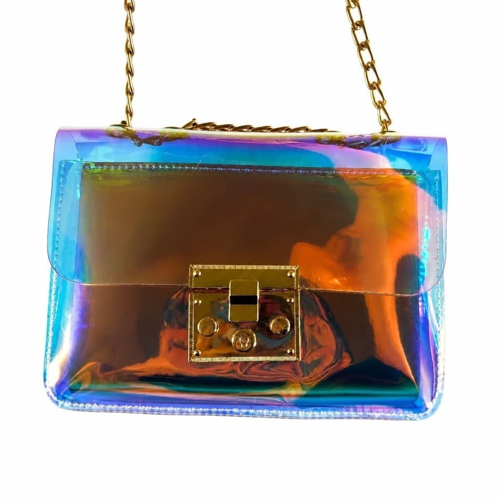 Iridescent Clear Crossbody Bag Rose Gold Holographic Jelly Purse Concert Festiva